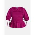 thumbnail image 5 of Terra & Sky Women's Plus Smocked Top with Tie Elbow Length Puff Sleeves, Sizes 0X-5X, 5 of 5
