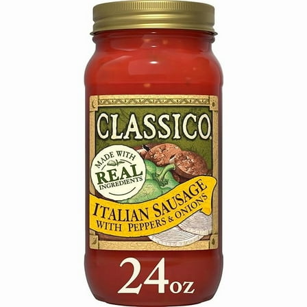 Pack of 2 Classico Italian Sausage Spaghetti Pasta Sauce with Tomato, Peppers & Onions (24 oz Jar)