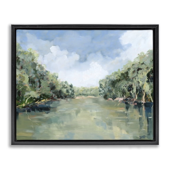 Stupell Industries Serene Reflective Nature Landscape & Nature Painting Black Floater Framed Canvas Art Print Wall Art, 21 x 17