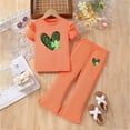 thumbnail image 2 of Staki St Patrick Day Baby Girl Outfit Toddler Baby Girl St Patrick's Day Outfit Clover Embroidery Smocked Flutter Sleeve T Shirt Plaid Ruffle Shorts Set 3-8Y(Orange,5-6 Years), 2 of 4