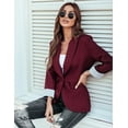 thumbnail image 3 of Blazer Genhoo para mujer, manga larga, casual, con bolsillos, rojo vino, XL, 3 of 5