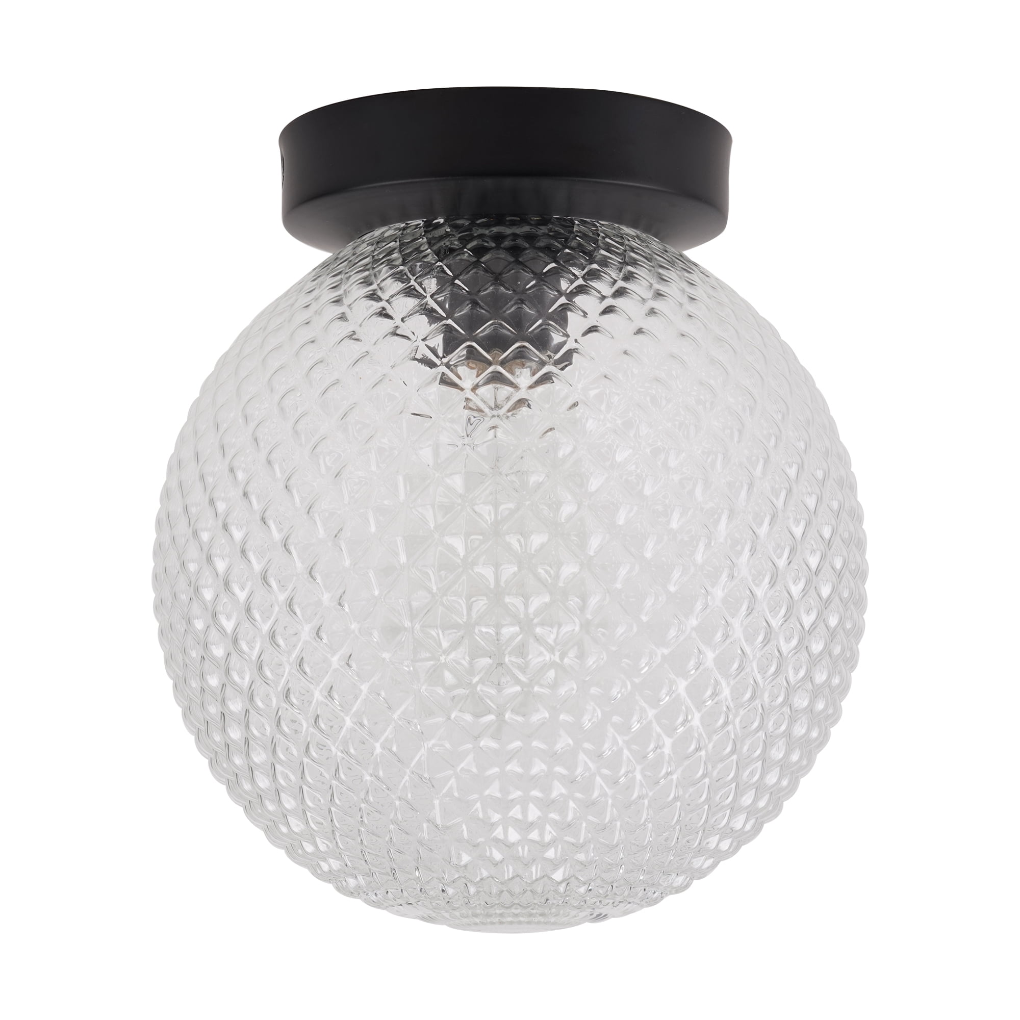 Kenroy Home Prismatic 8'' Flush Mount Ceiling Light Fixture with Clear Glass Globe Shade for Entryway, Hallway, Closet, or Bedroom, Black
