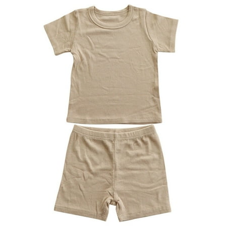 

GWAABD Baby Boys Clothing Sets Baby Girls Boys Summer Autumn Solid Ribbed Cotton Short Sleeve Short Pants Tshirt Shorts Set Outfits Clothes