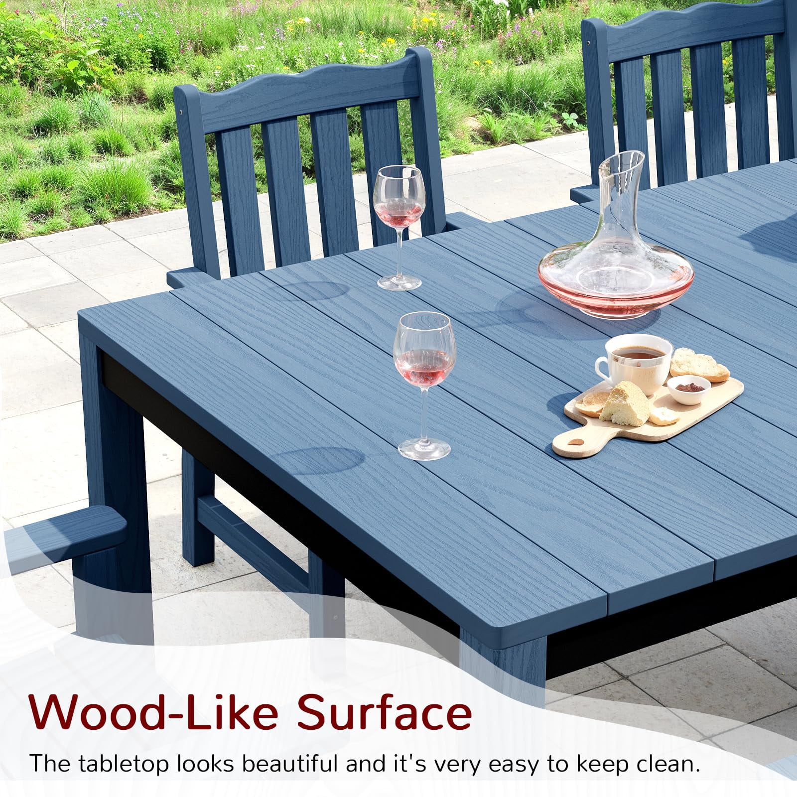STOOG Patio Dining Table for 6 Person with Umbrella Hole, 63" All-Weather Outdoor Dining Table for Garden, Backyard, Poolside, Blue