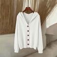 thumbnail image 4 of Womens Button Down Hooded Cardigan Sweaters, Knit Hoodie Coat Jacket, Soft and Comfortable White L, 4 of 5