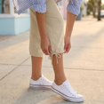 thumbnail image 3 of MLQIDK Pedal Pushers for Women Dressy Casual Lounge Pant Knee Length Elastic Waist Cropped Pants Trendy Summer Linen Capri Pants with Pockets Khaki L, 3 of 6