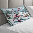 thumbnail image 2 of Ambesonne Cat Quilted Pillowcover, Snowy Cartoon Skiing Kitties, 36" x 20", Pale Blue Raspberry White, 2 of 2