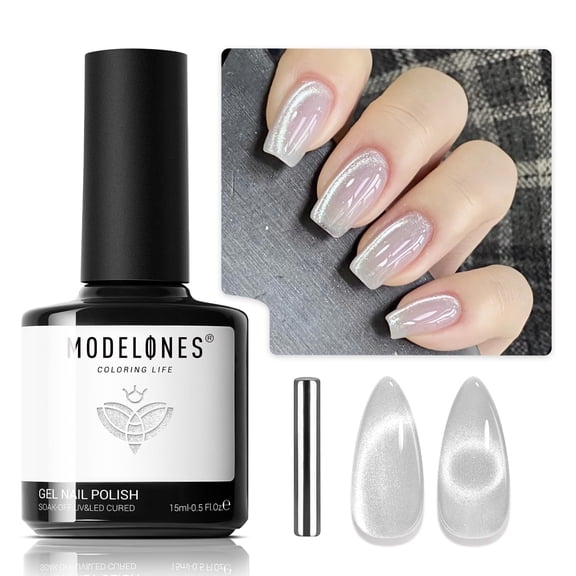 modelones Cat Eye Gel Nail Polish, 15 ML Glitter Holographic Magentic Nail Polish with Magnet Soak Off U V LED White Gel Polish Silver Shimmer Glass Nail Polish Nail Art Manicure Salon DIY Home
