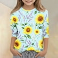 thumbnail image 2 of Cute Summer Tops for Girls Size 10-12 Casual 3/4 Sleeve Crew Neck Girls Shirts Funny Daisy Printed T-Shirts Girls Fashion Tunic Tops Blue 11-12 Years, 2 of 5