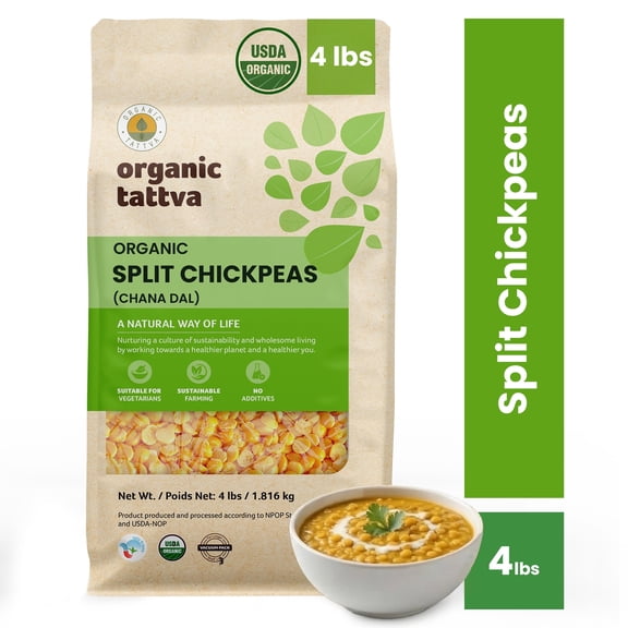 Organic Tattva Garbanzo Beans 4LB, Split Chickpeas, Chana Dal, Vegan, Kosher, No Additives, Gluten Free, USDA Certified