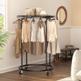 Nefoso Clothing Garment Rack,Round Clothes Rack with 4 Universal Wheels and Shelf Standard Rolling Clothes Organizer(Black)
