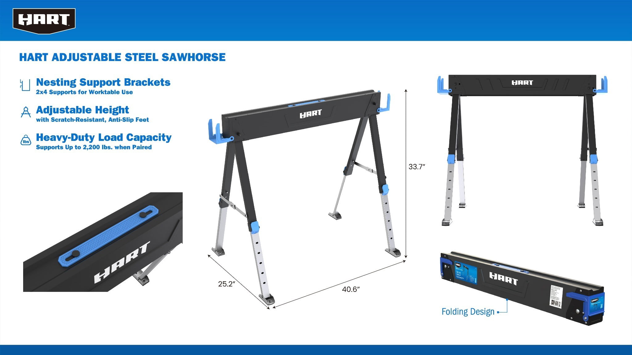 Hart Adjustable Steel Sawhorse (1100-lb Capacity)