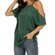 thumbnail image 5 of Camiseta de mujer Blusa de manga corta con hombros descubiertos de verano Top suelto, Verde, S Inevent AP001354-06, 5 of 5