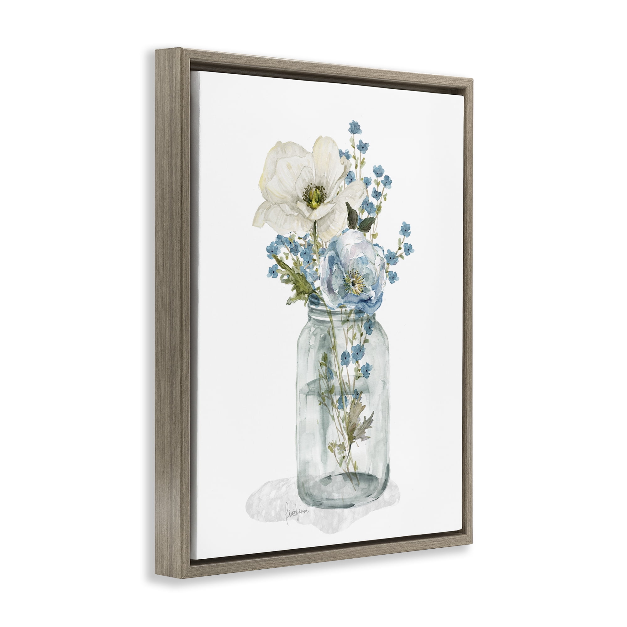Stupell Industries Soft Flower Jar Botanical & Floral Painting Brown Floater Framed Art Print Wall Art, 17 x 21