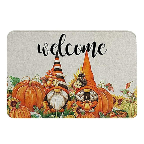 Entry Way Door Mat Indoor Thanksgiving Welcome Happy Ha Rvest Happy Fall Pumpkin Print Color Block Non Slip Funny Rugs Polyester Carpet,C,Other