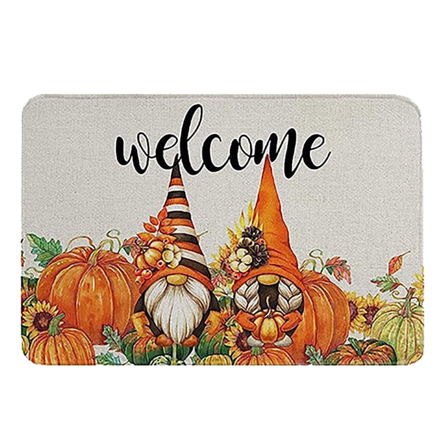 pdqouc Welcome Pumpkin Fall Doormat, Entry Way Door Mat Indoor Thanksgiving Welcome Happy Ha Rvest Happy Fall Pumpkin Print Color Block Non Slip Funny Rugs for Entrance Outside Entry Home Decor
