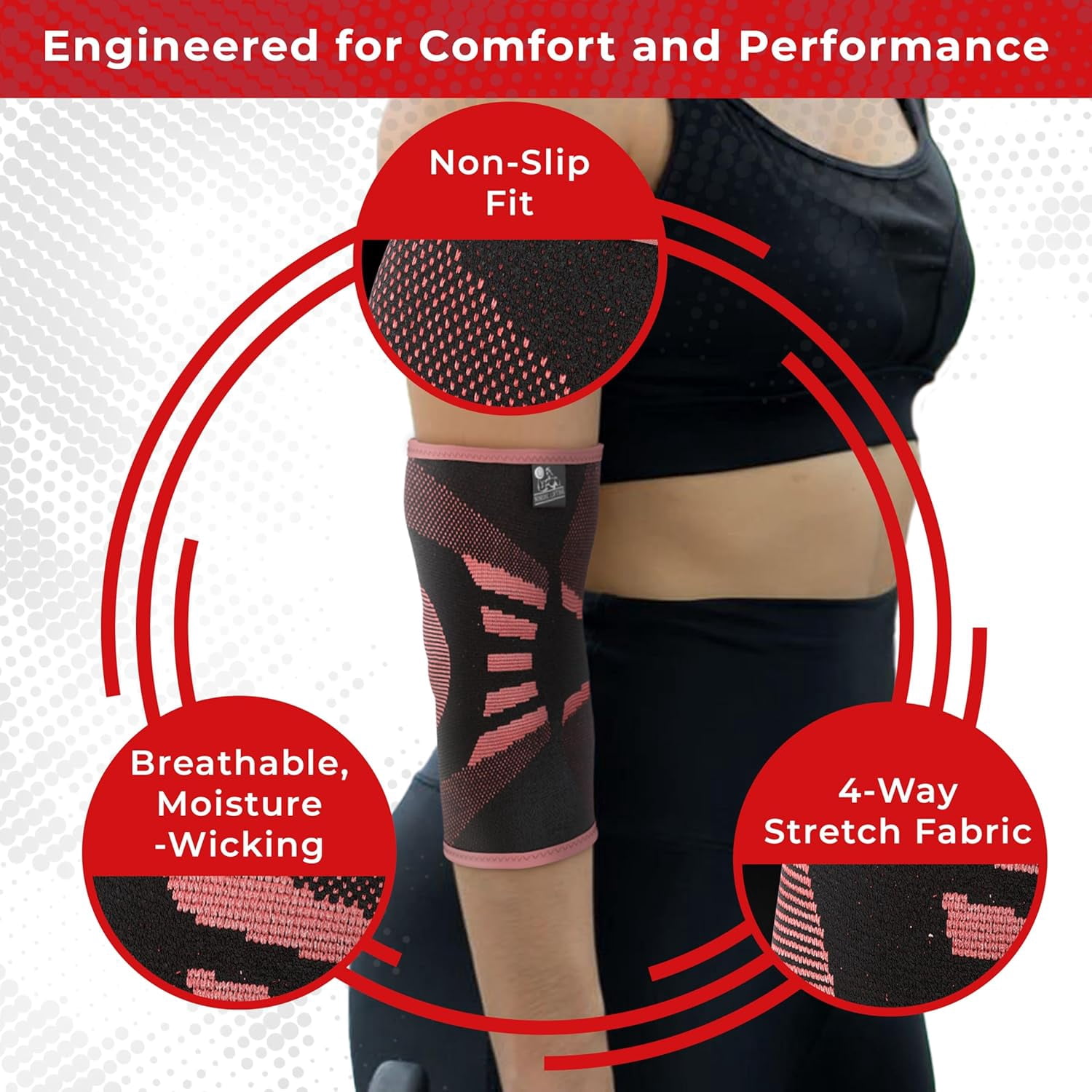 Nordic Lifting Elbow Brace, Elbow Sleeve for Men & Women, Tennis Elbow Brace for Tendonitis, Arthritis, Weightlifting, Golf, 1 Pair, Pink, Medium