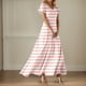 thumbnail image 3 of WILLBEST Vestido Largo De Mujer Con Cuello En V, Manga Corta, Cintura Alta, Estilo Bohemio, Para Verano, Vacaciones, Playa, Fluido, 3 of 3