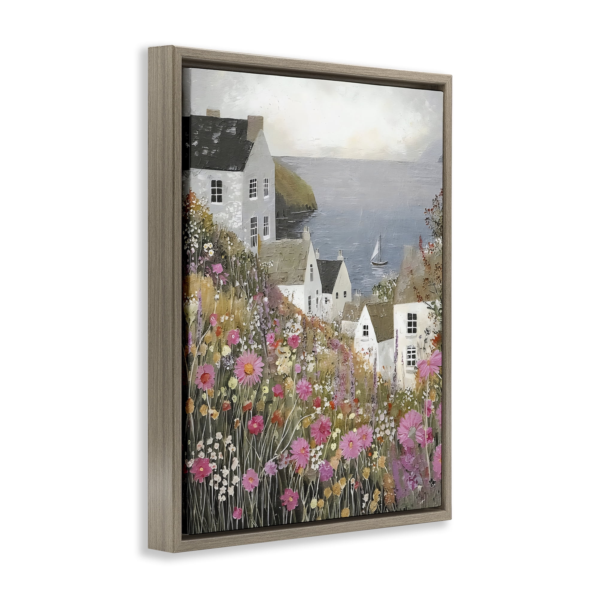 Stupell Industries Picturesque Village over Sea Brown Framed Floater Canvas Wall Art, design by Riley B