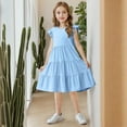 thumbnail image 5 of Loopsun Girls Summer Dress, Girls Short Sleeve Stretchy A Line Short Sleeve Round Neck Dress Blue 11-12 Years, 5 of 5
