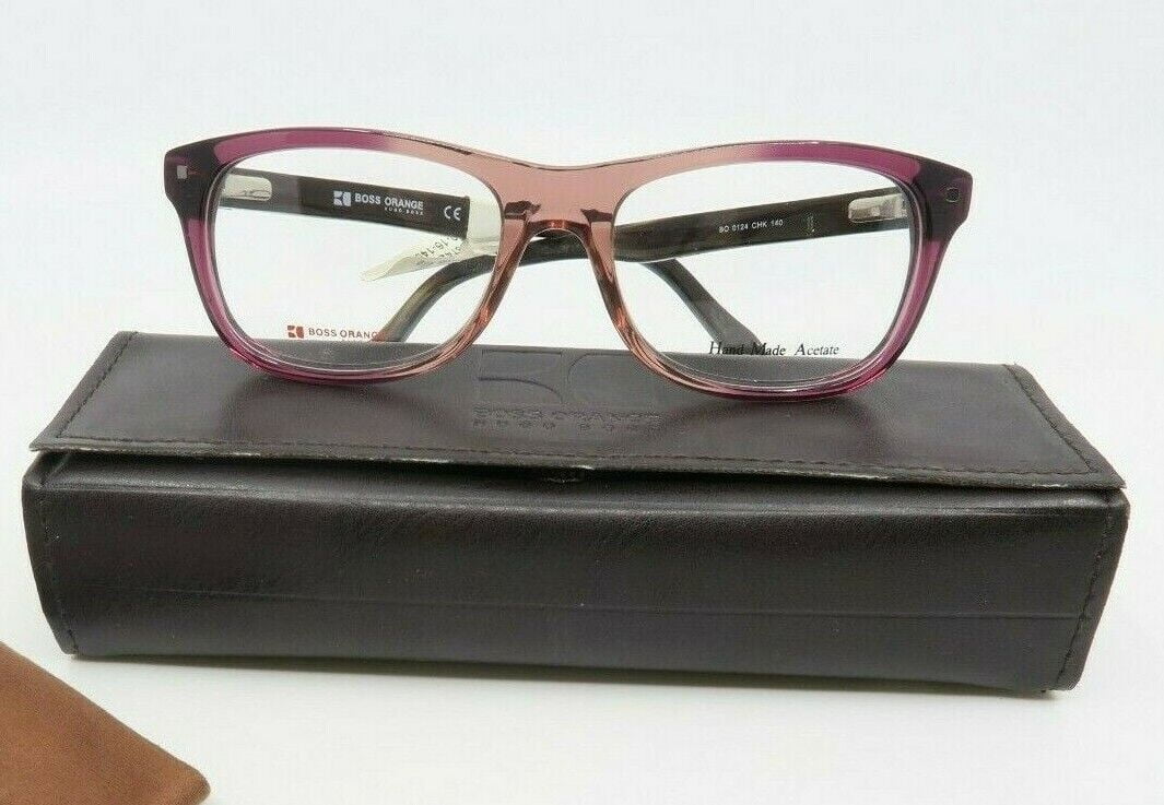 Boss Orange BO 0124 CHK 49mm Maroon Wood Rectangular New Unisex Glasses
