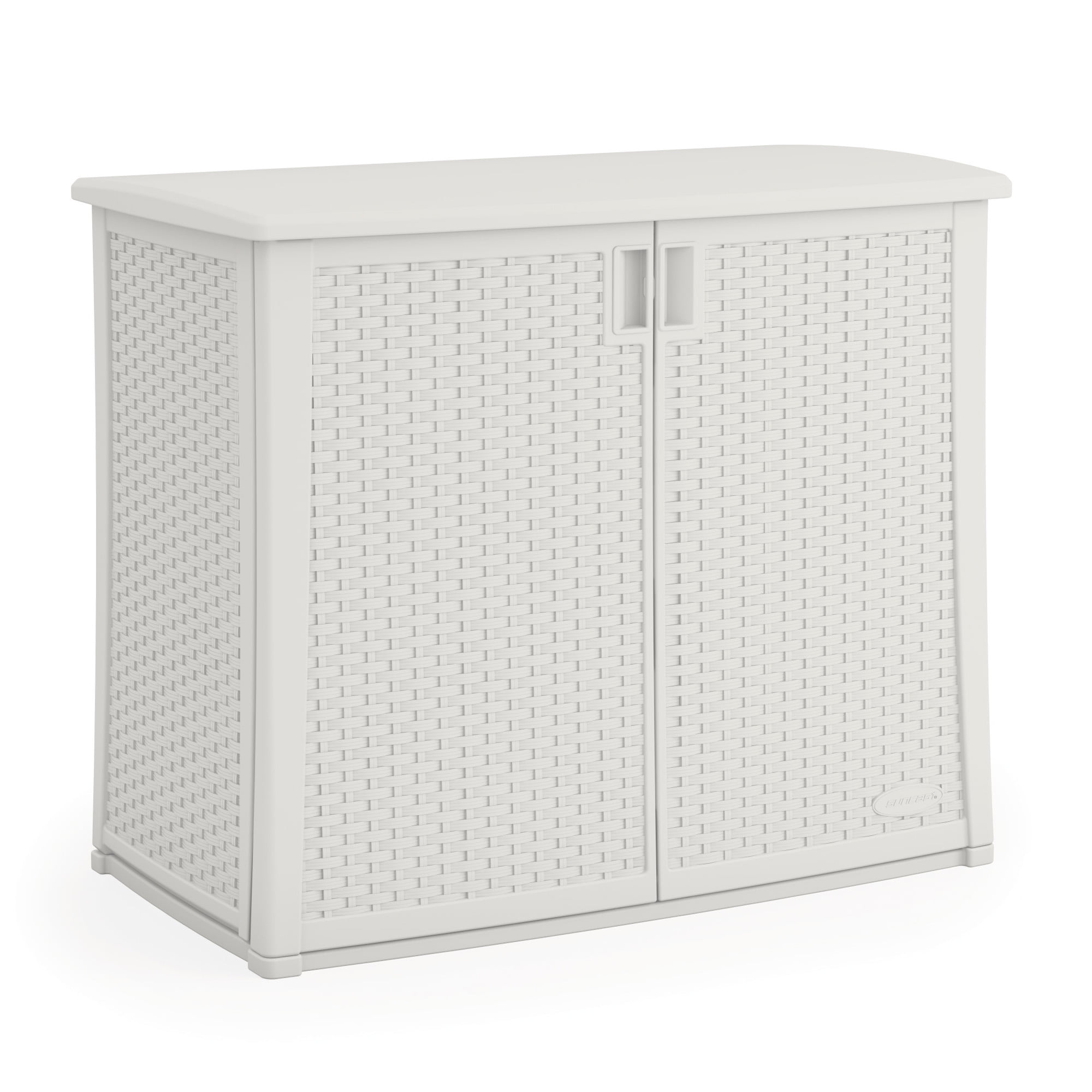 Suncast 97 Gallon Outdoor Resin Wicker, Outdoor Storage Shelf With Doors