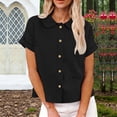 thumbnail image 2 of YOIAVAIOY Peter Pan Collar Shirts Women Business Button Up Shirts Lightweight Casual Short Sleeve Blouse Black XXL, 2 of 10