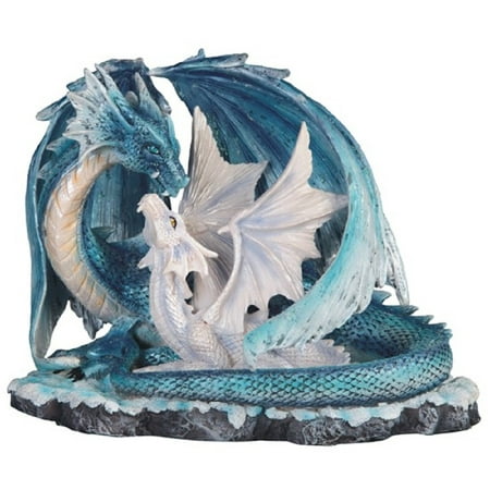 72 Dragon - Blue Dragon with White Baby Dragon Medieval Fantasy Figurine Decoration New
