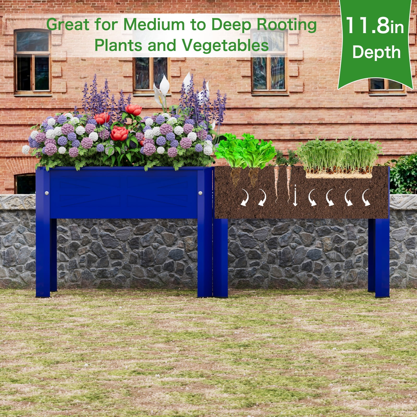 Galvanized Raised Planter Boxes Garden Bed with Legs, Elevated Metal Planter Box for Growing Fresh Herbs Vegetables & Flowers Growing Container for Indoor and Outdoor Use