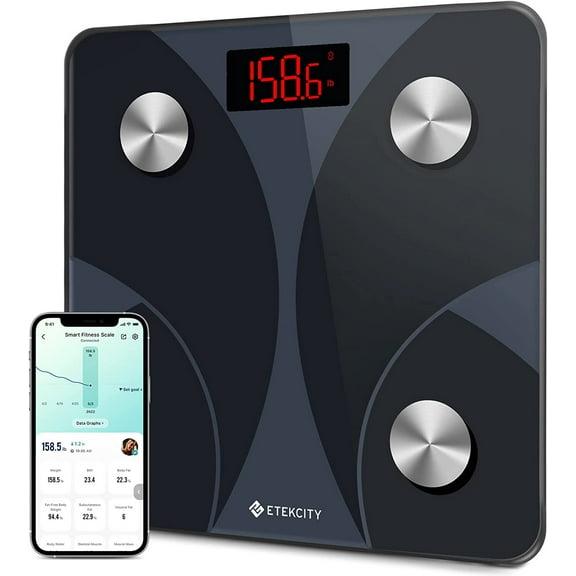 Scale for Body Weight and Fat Percenta, Smart Digital LED Bathroom BMI Measurement, Accurate Bluetooth Weighing Machine, Body Composition Analyzer, Ash-black, 400lb