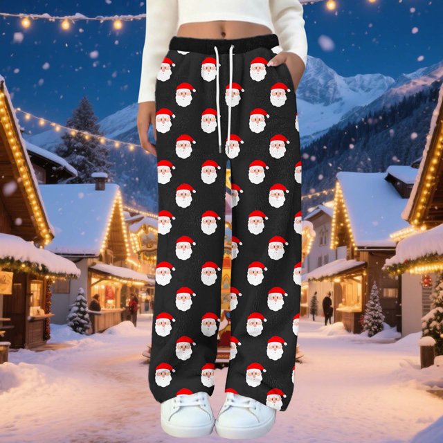 Puyaiuu Women's Christmas Plush Pajama Pants with Pockets Adjustable lacing, Soft Fleece Lounge Pants Holiday Print Gift