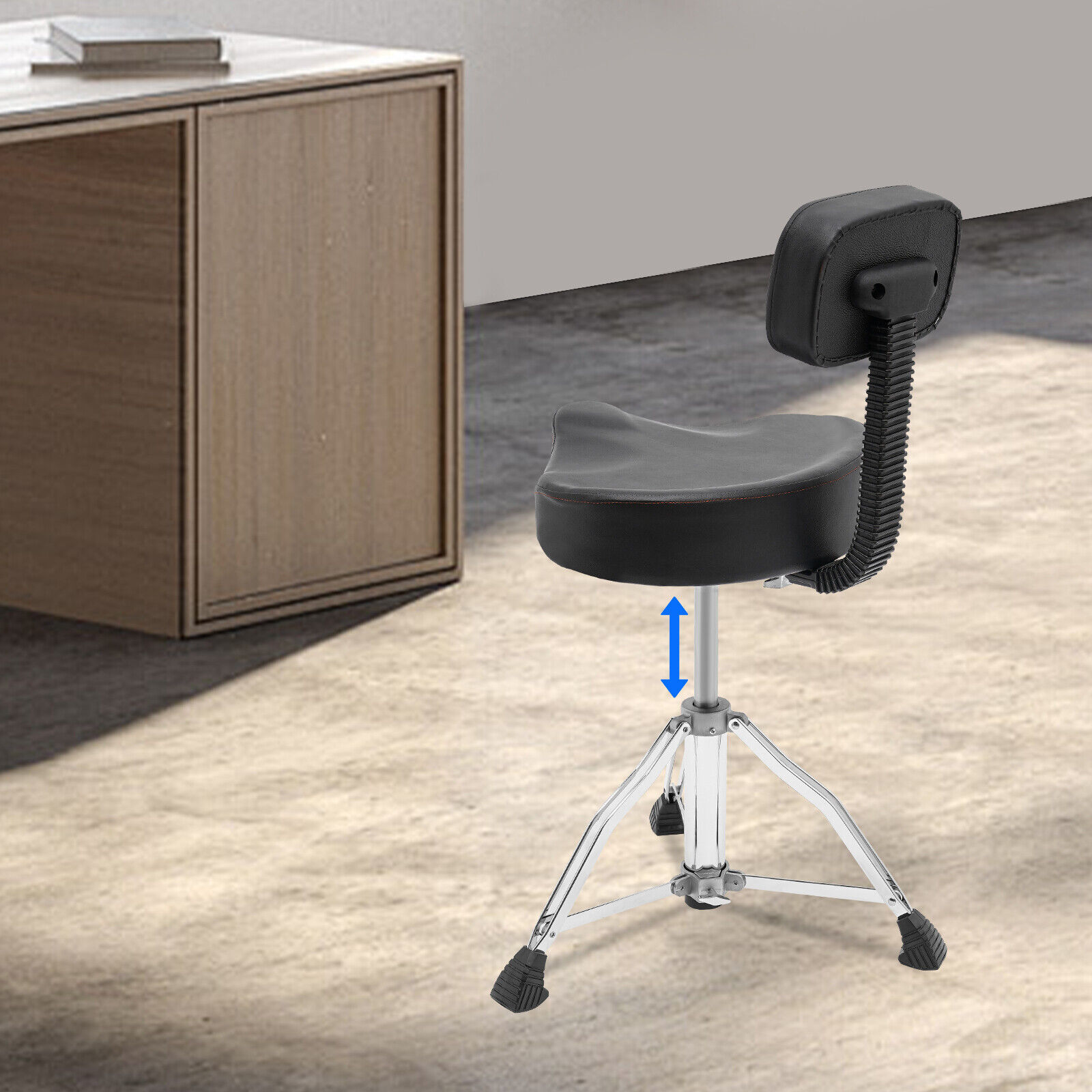 Height Adjustable Drum Stool with Backrest Drum Stool Pneumatic Drum Chair Black