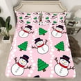 thumbnail image 2 of Manfei Cute Winter Snowman Full Size Sheets 4pcs for Boys Girls, Green Xmas Tree Bed Sheets, Pink White Polka Dots Sheet Sets, Microfiber Bedroom Decor, 2 of 7