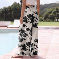 thumbnail image 4 of Wutalume Women's Retro Floral Print Wide Leg Pants, Casual Drawstring Beach Trousers with Pockets, Loose Flowy Spring Bottoms for Travel,Khaki XL, 4 of 6