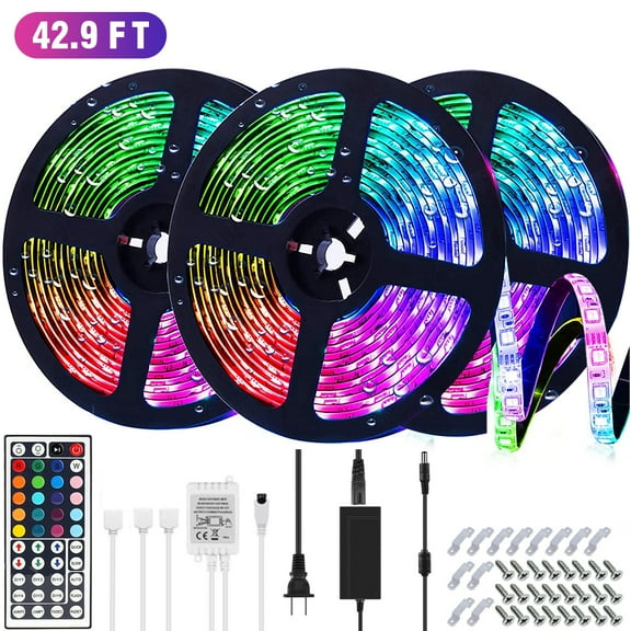 LED Strip Lights, 49.2ft RGB LED Light Strips IR Remote Controller Color Changing Dimmable 3528 Flexible Led Lights for Bedroom, Room Home Kitchen,Indoor Outdoor Decoration