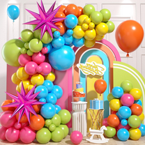 Colorful Balloon, Rainbow Balloon Garland with Rose Red Yellow Orange Blue Green Latex Balloons Foil Balloons for Birthday Fiesta Party Decorations