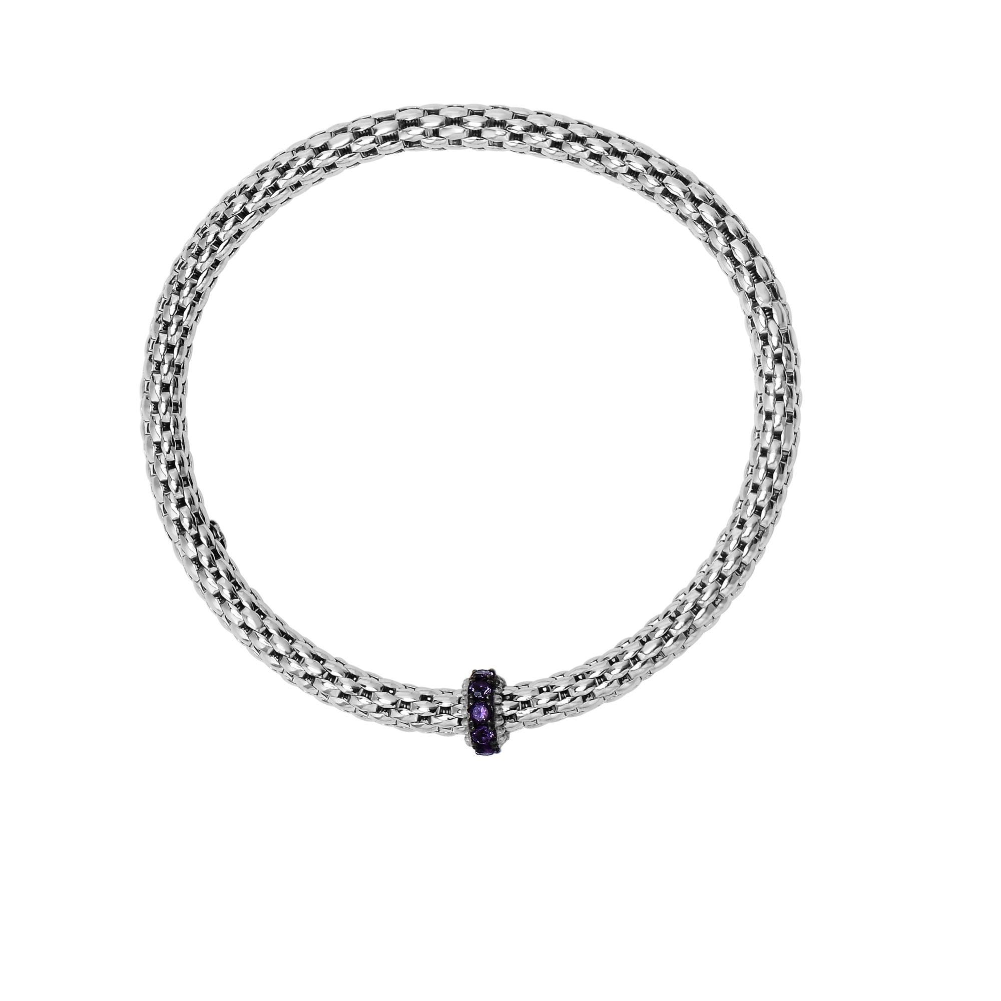 Designer Sterling Silver 8Mm Amethyst Bead Stretchable Popcorn Bracelet