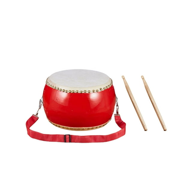 Cowhide Wooden Drum Percussion Instrument Children Drum Toy Performance Prop with Sticks and Straps (23cm)