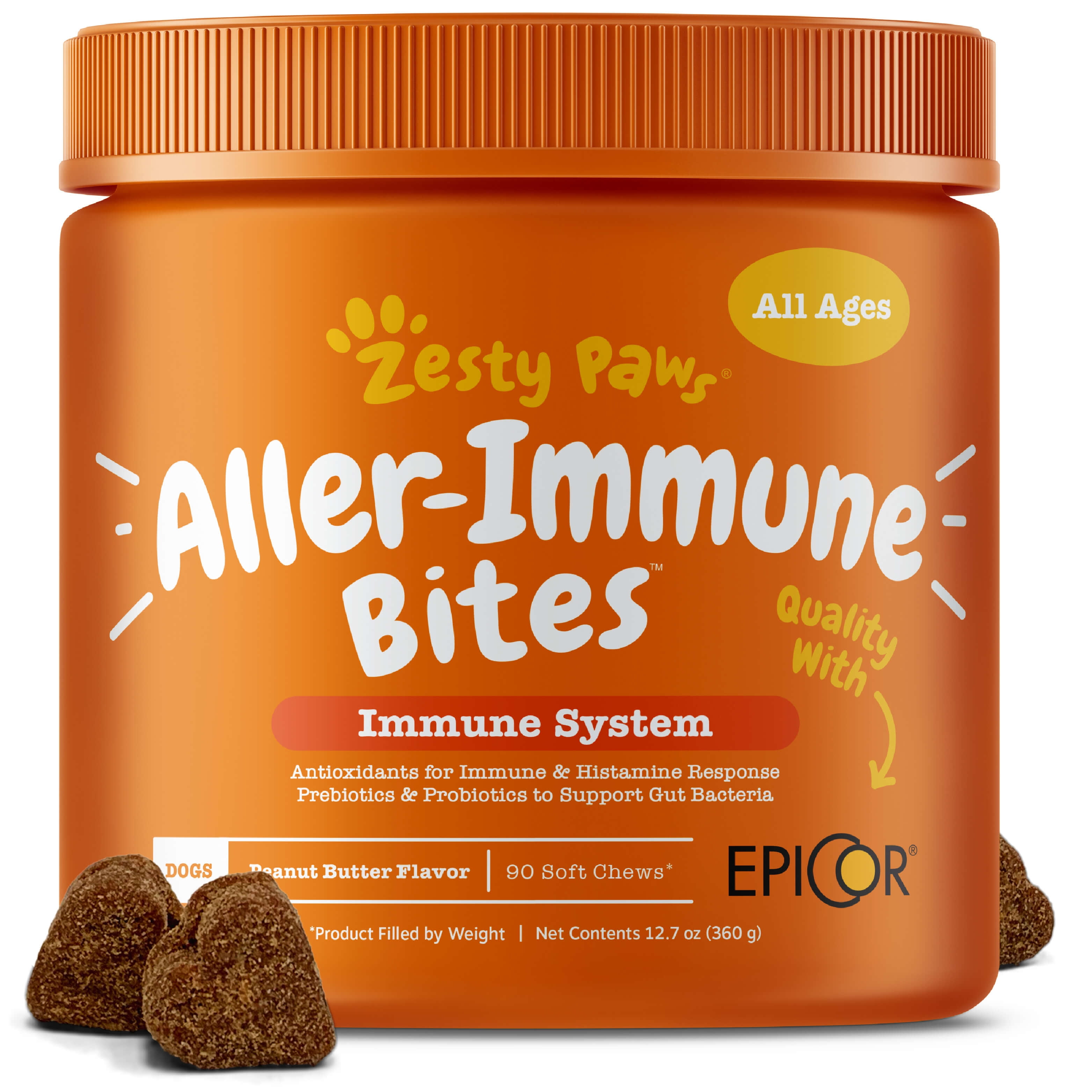 Zesty Paws Allergy & Immune Chews for Dogs, Peanut Butter Flavor, 90