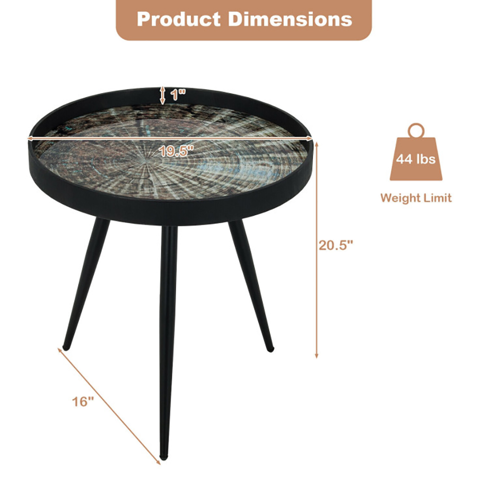 Finihen End Side Table, Round Coffee Table, Modern Round End Table with Wooden Tray Top, for Living Room, Bedroom, Black Finihen End Side Table, Round Coffee Table, Modern Round End Table with Wooden Tray Top, for Living Room, Bedroom, Black