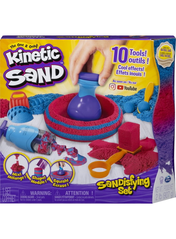 Kinetic Sand, Sandisfying Set with 2lbs of Sand and 10 Tools, Play Sand Sensory Toys for Kids Ages 3 and up