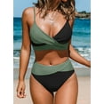 thumbnail image 4 of Cupshe Women's Black & Eucalyptus Wrapped Bikini Top & High-Waisted Bottoms Set, Size XS-XL, 4 of 7