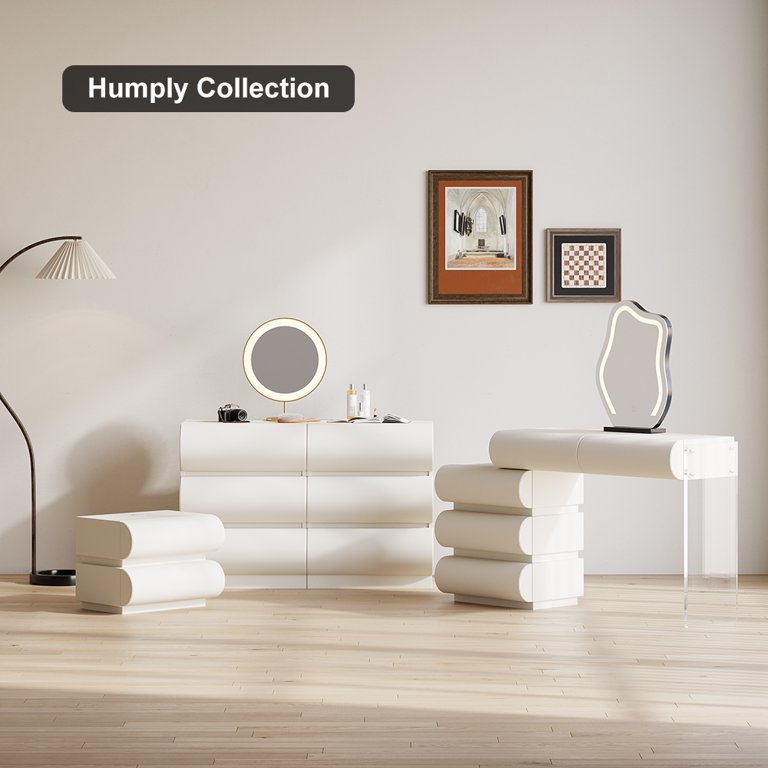 Homary Humply Modern White Makeup Vanity Set PU Leather Dressing Table with  Stool & LED Mirror - Walmart.com