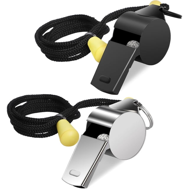 Silbato Deportivo de Acero Inoxidable con Cordón, 2pcs Silbato Deportivo con Sonido Fuerte y Nítido para Árbitros Campismo y Supervivencia Silbato de Emergencia