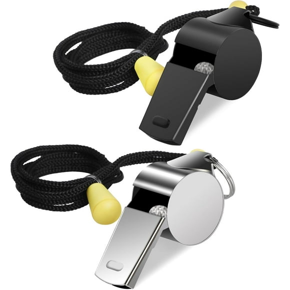 Silbato Deportivo de Acero Inoxidable con Cordón, 2pcs Silbato Deportivo con Sonido Fuerte y Nítido para Árbitros Campismo y Supervivencia Silbato de Emergencia