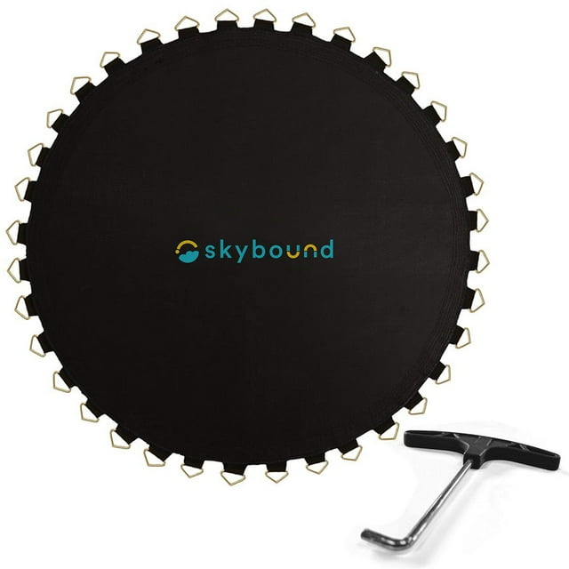 SkyBound Replacement Trampoline Mat, Fits 15ft Frames w/Spring Tool and Durable V-Rings, Bounce Safely with Extra Rows of Stitching - Jumping Mat for 15ft Round Trampoline - Fit 96 Springs & 6.5 Inch