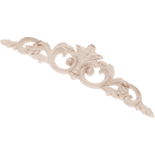 Wooden Figurine Onlay Applique – Large Long Leaves Carved Decoration, 30x20cm Right Side, For Furniture, Cabinets & Walls (Unpainted Rubber Wood)