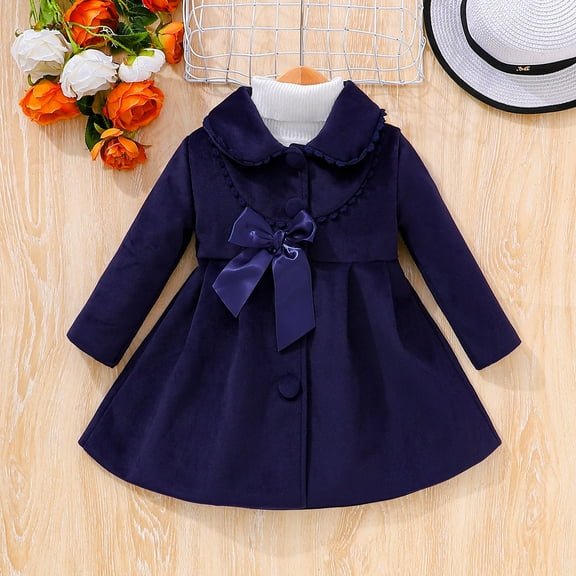 Spazoro Toddler Girls Jackets, Long Sleeves Warm Casual Fall Winter Cardigans for Kids Girls Dark Blue Size 120/4 T