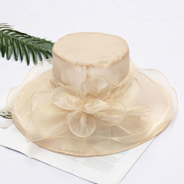 Women Ladies Sun Hat Foldable Floral Design Net Yarn  display picture 2