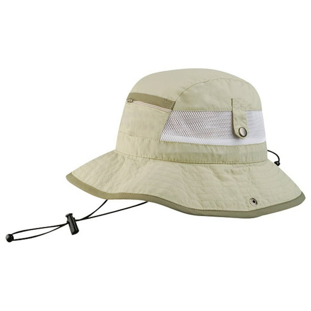 Juniper Taslon UV Bucket Hat with Snaps Brim and Mesh Side Panel, One Size, Khaki/White